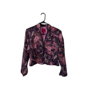 JS Collections Womens Blazer 100% Silk Petites 8 Asian Slit Sleeve Y2K Paisley